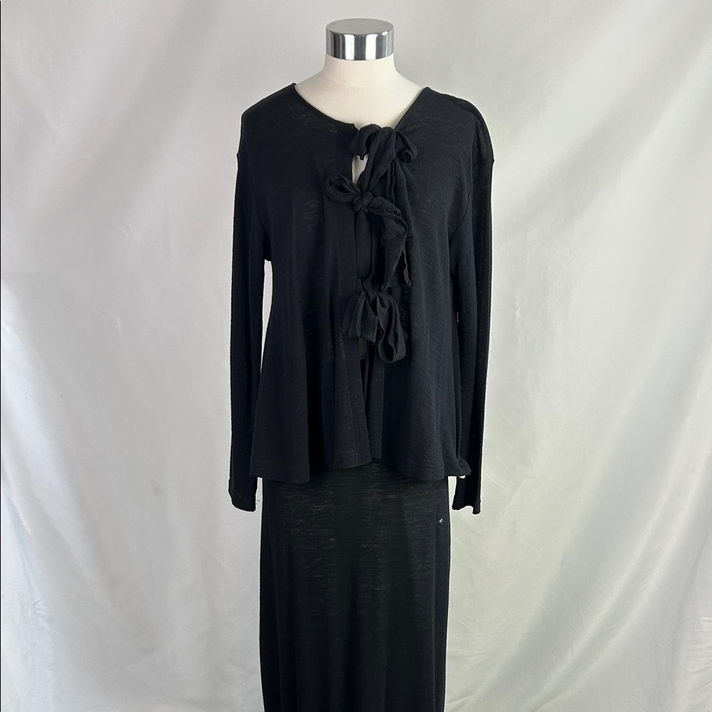 Lilith Blk Long Skirt/ Tie Front Cardigan Set